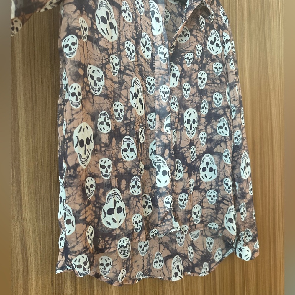 Vintage Havana Skull Print Sheer Blouse Top Size S - Picture 4 of 14